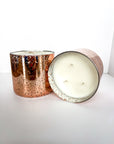 3 wick candle, 100% soy and cotton wick candle, shiny glass vessel.