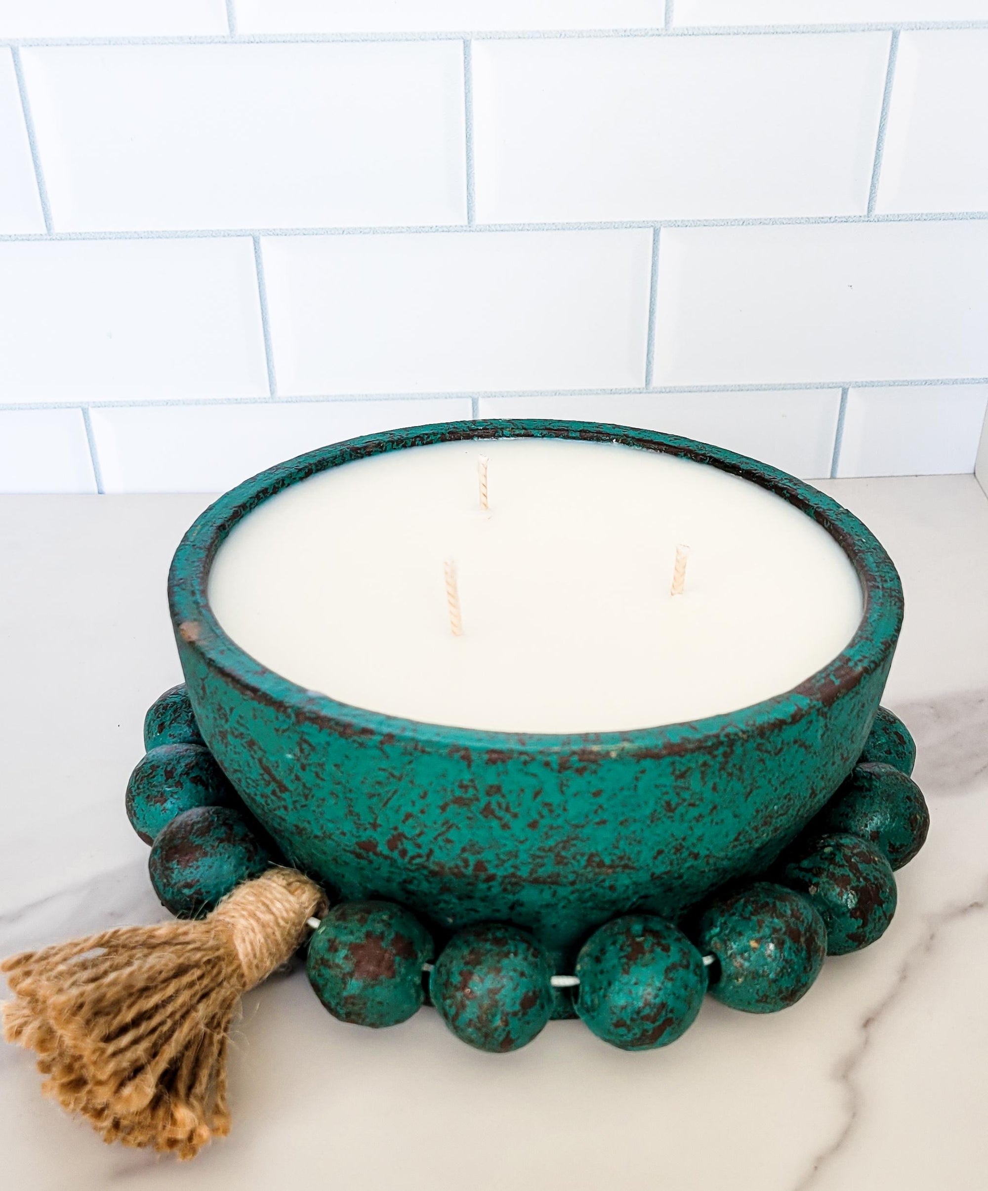 3-wick Ceramic Candle- Teal