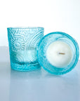 2 votive tealight candle set, beach scented, random sents, blue votive decorative glass vessel
