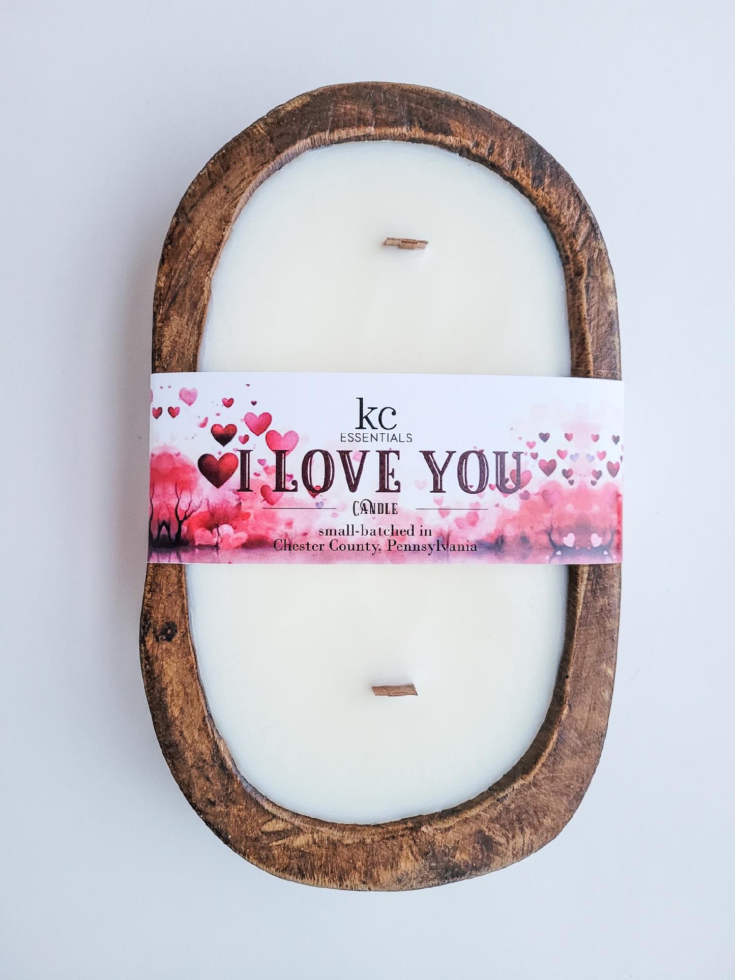 "I Love You" Valentine's Wooden Wick Dough Bowl