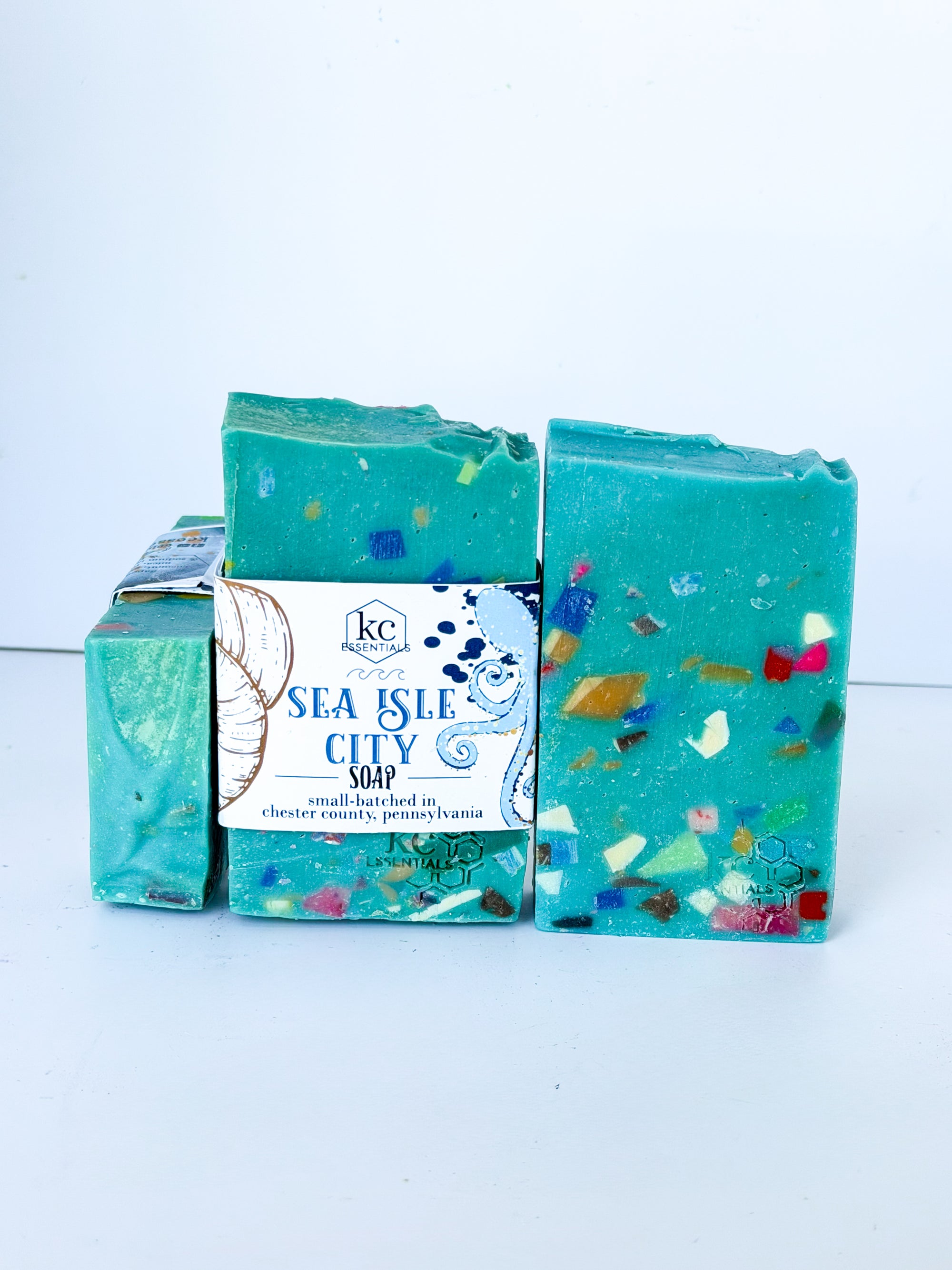 handcrafted bars of soap with different beach town names of delaware, new jersey, and maryland beaches. made with all natural ingredients