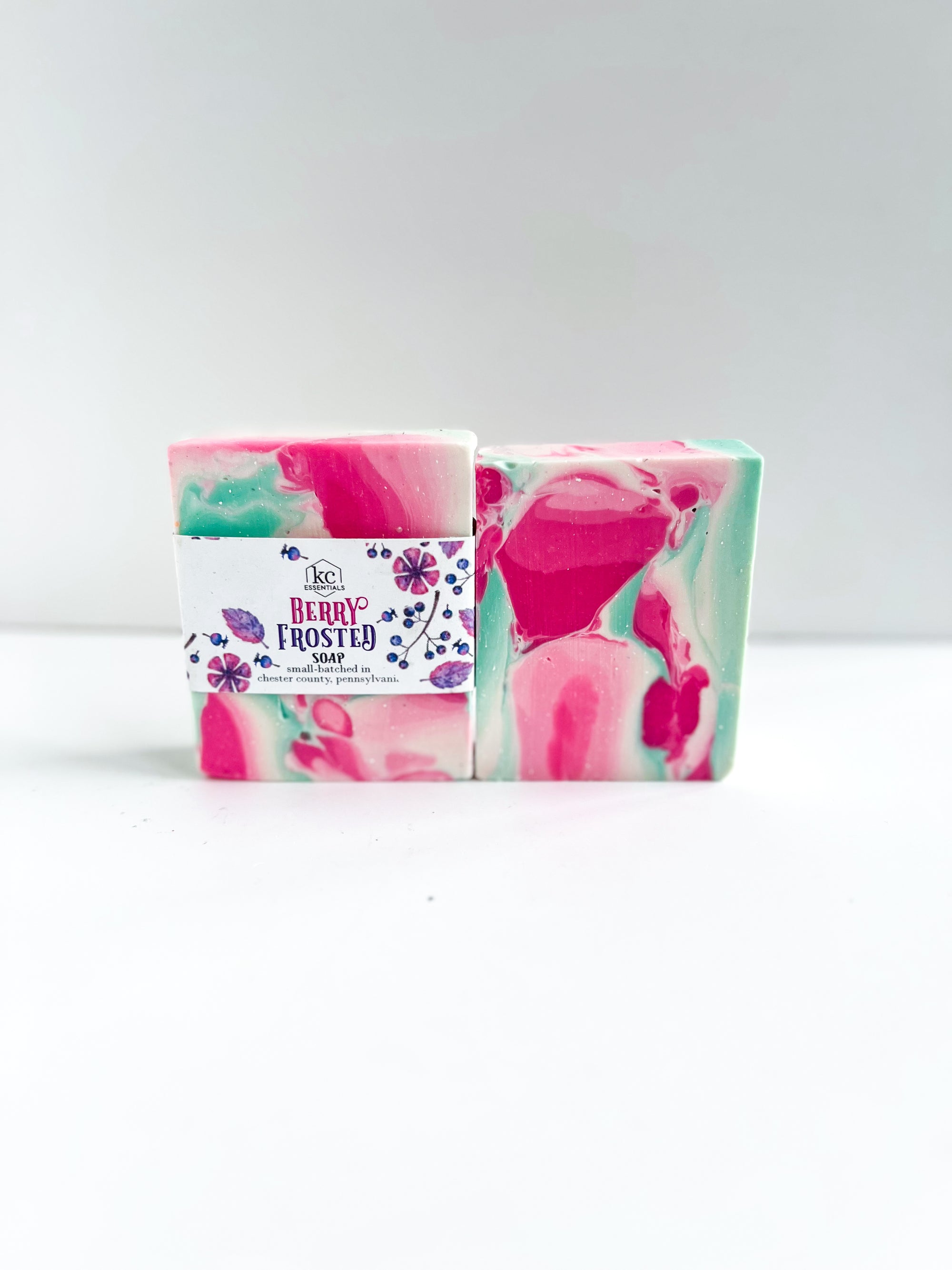 Berry Frosted handcrafted soap, all natural hand soap bar, christmas soap, holiday soap, pink and teal soap