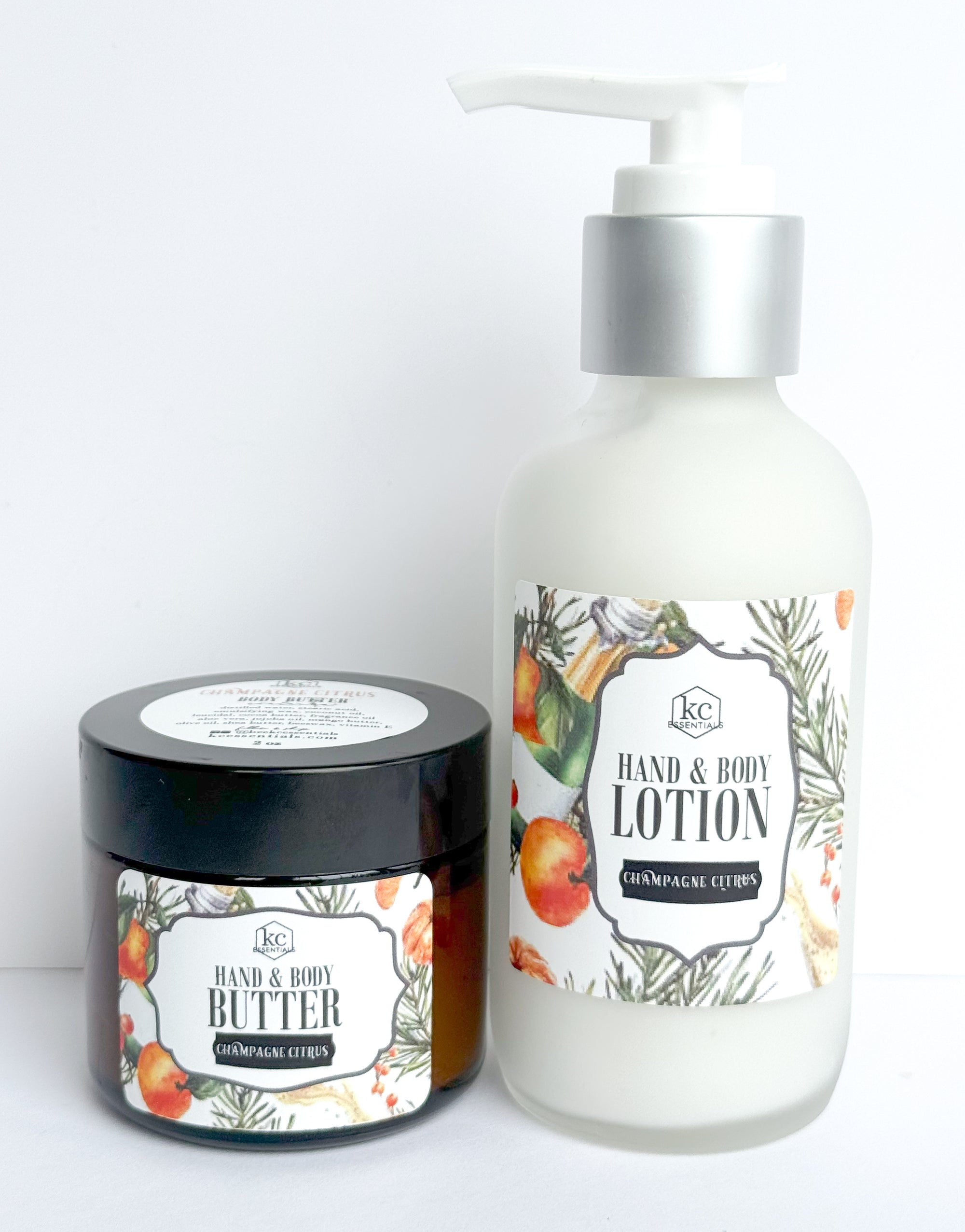 Champagne citrus lotion set includes hand and body butter and lotion. Scented with champagne citrus.