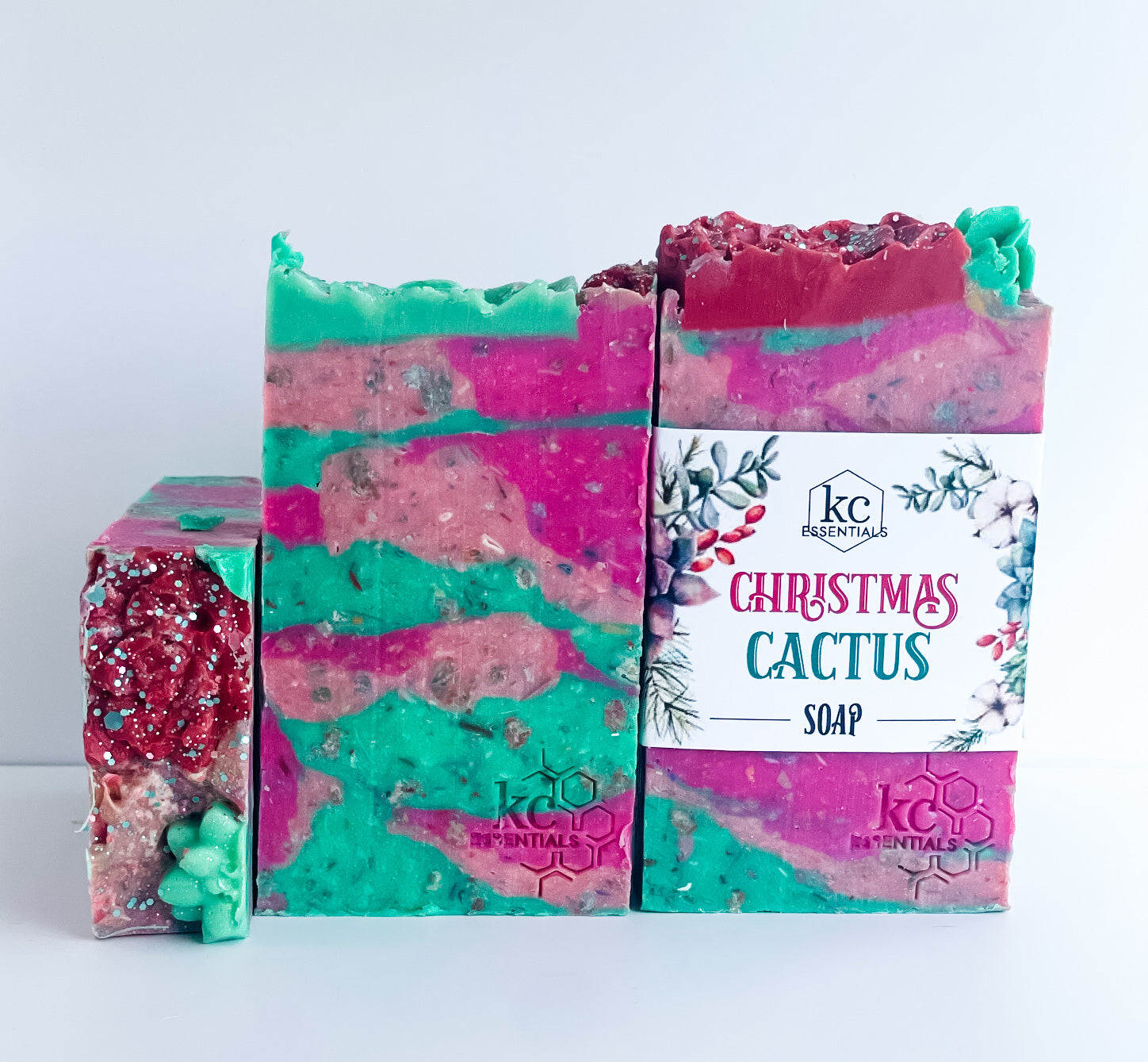 Christmas Cactus handcrafted soap bar, christmas scented soap, all natural soap bar. 