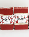 Christmas handcrafted soap bar gift set includes snow kittens, santa, mrs. claus, and santa paws soaps. Approximately 5.5 ounces each.