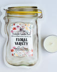 Our Floral Tealight Candle Variety Pack is the best way to try many scents at once. Includes a variety of floral scents.