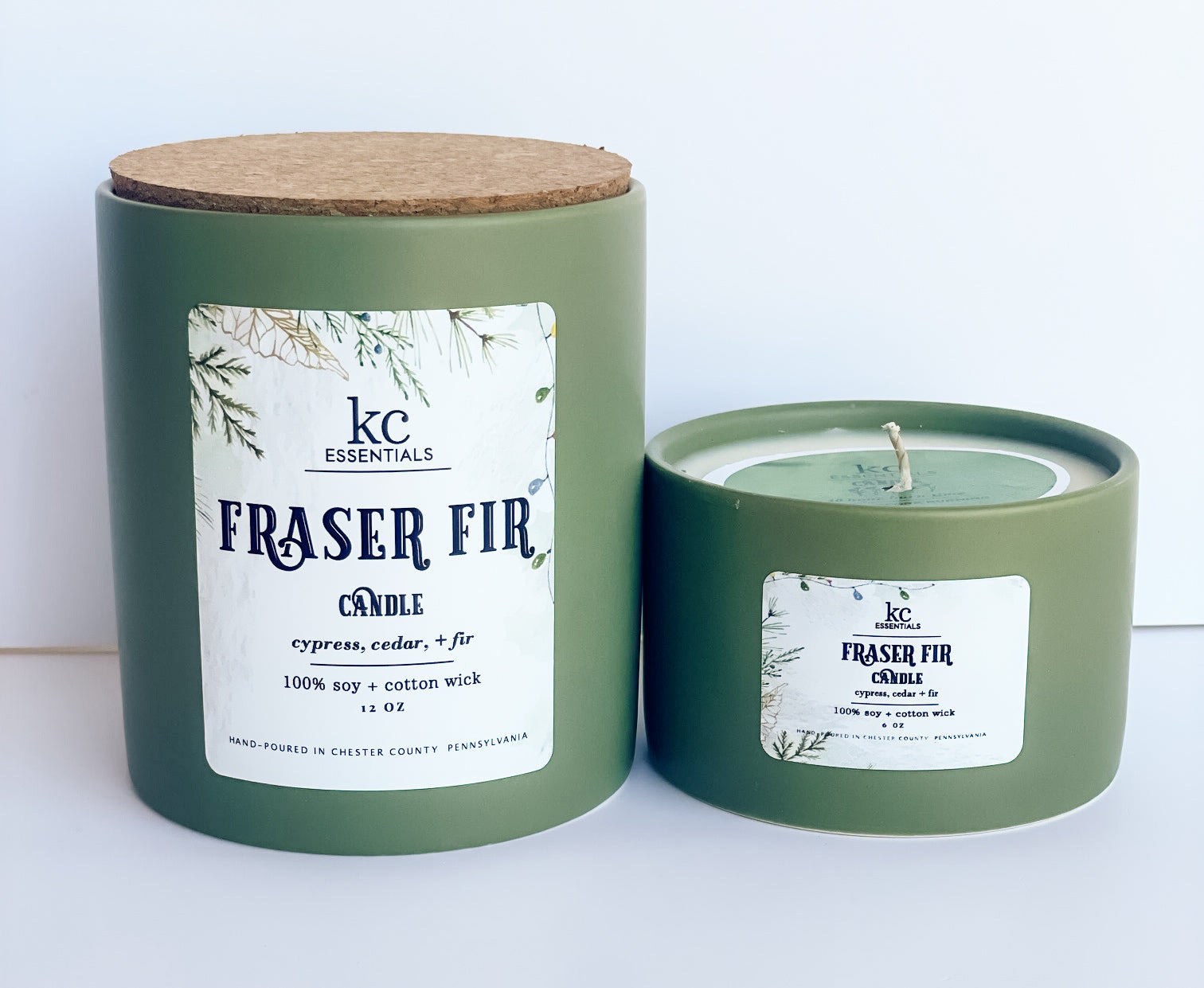 Fraser Fir candle, 100 percent soy, available in 12 ounces and 6 ounces, christmas scented