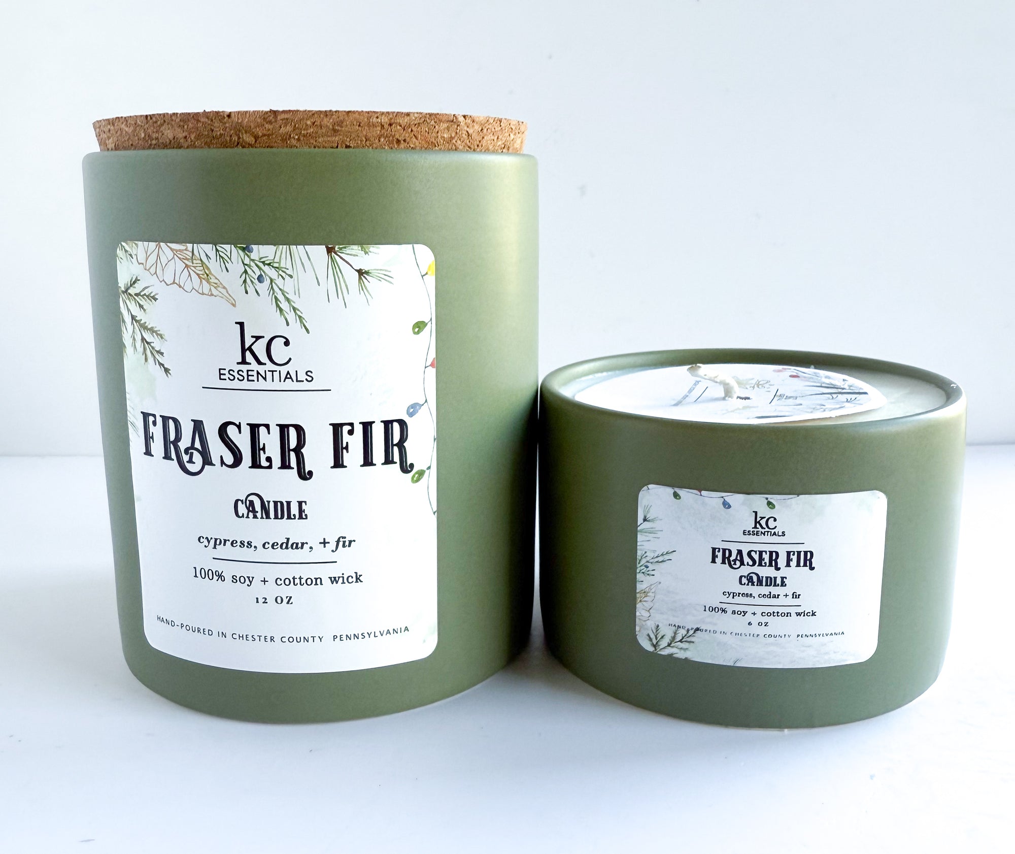 Fraser Fir Candle, christmas candle, cypress, cedar, and fir scented, christmas scented candle, 12 ounces, 6 ounces, 100% soy