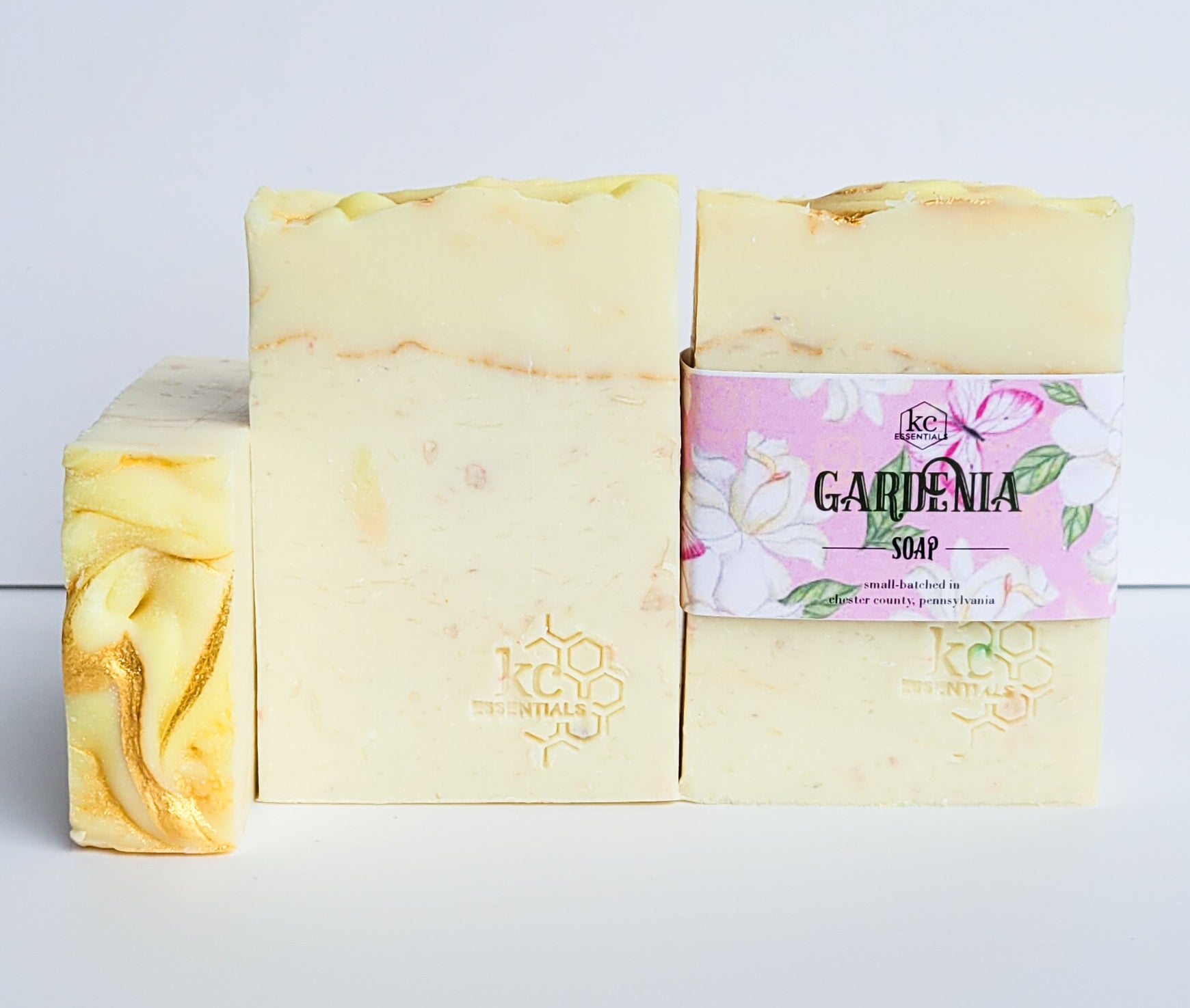 All-natural, handcrafted bar soap, gardenia scented bar soap, floral soap.