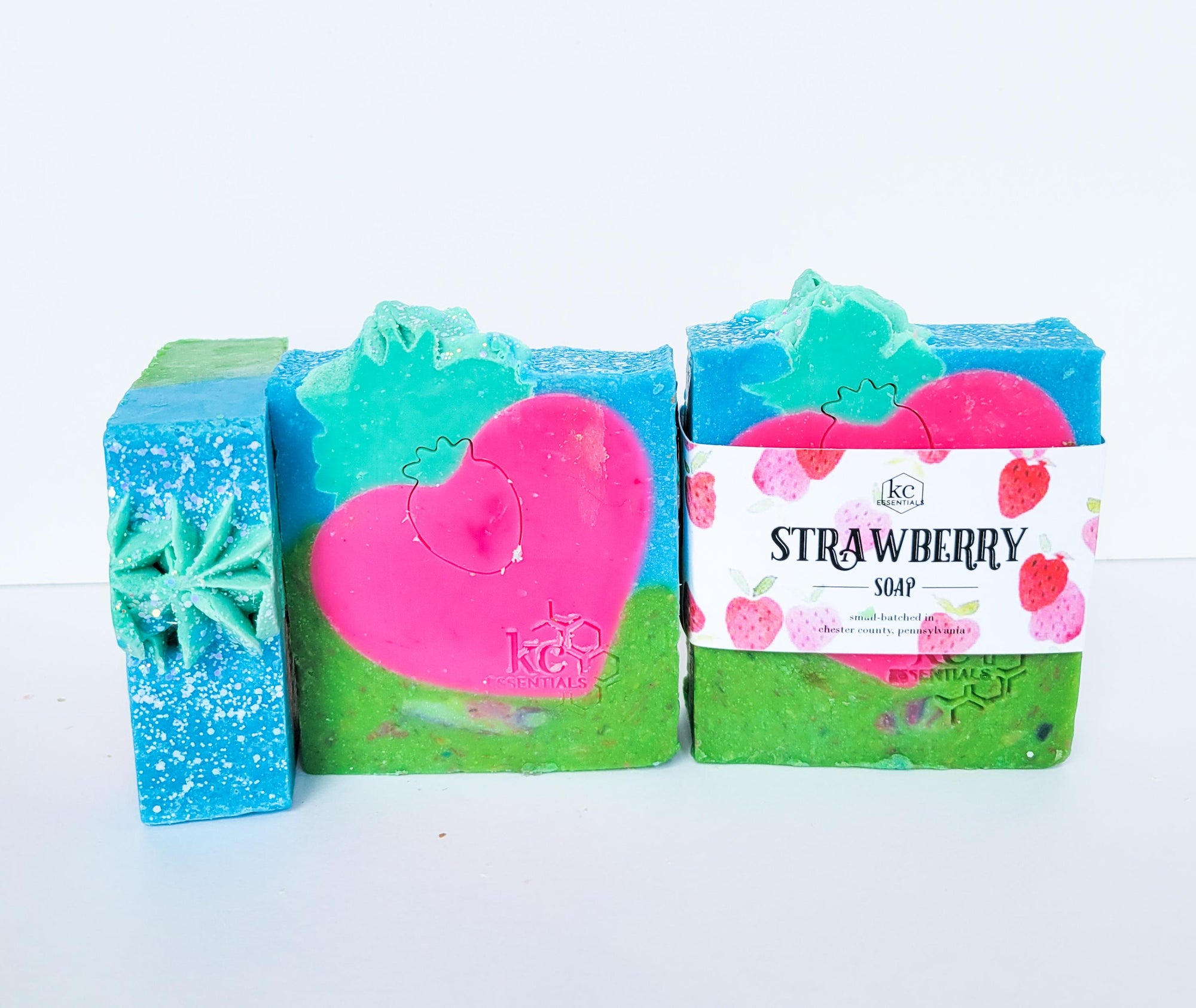 All-natural, handcrafted strawberry soap bar, fruit soap, strawberry scented.