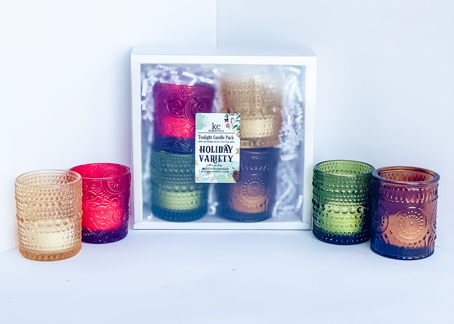 Holiday tealight gift set, holiday scented, 100 percent soy candles.