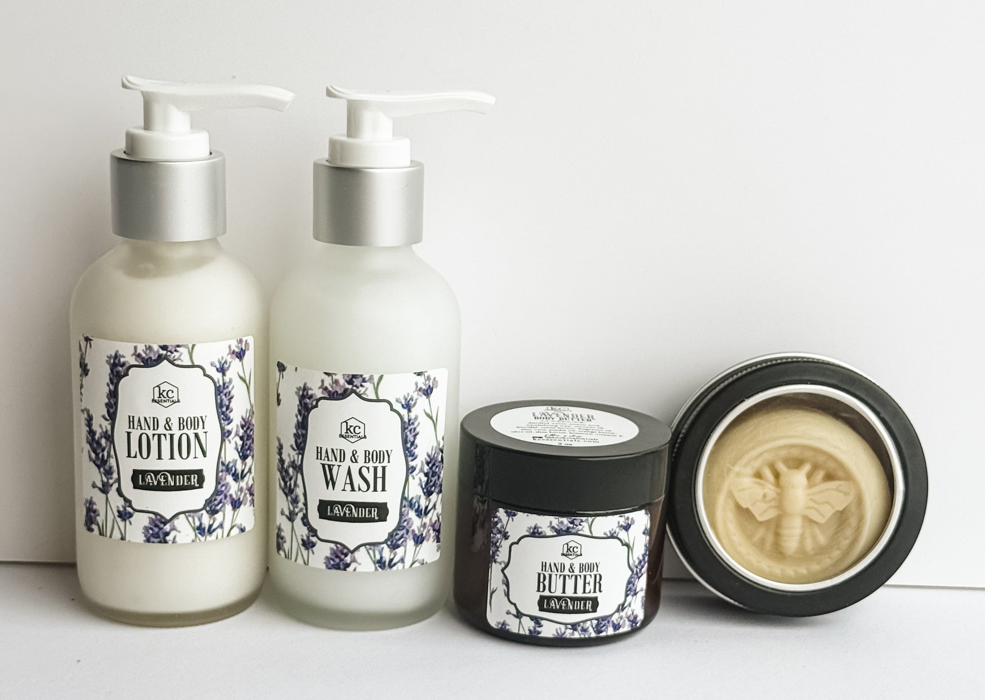 Includes hand and body lotion, hand and body wash, body butter, and lotion bar. All lavender scented. 