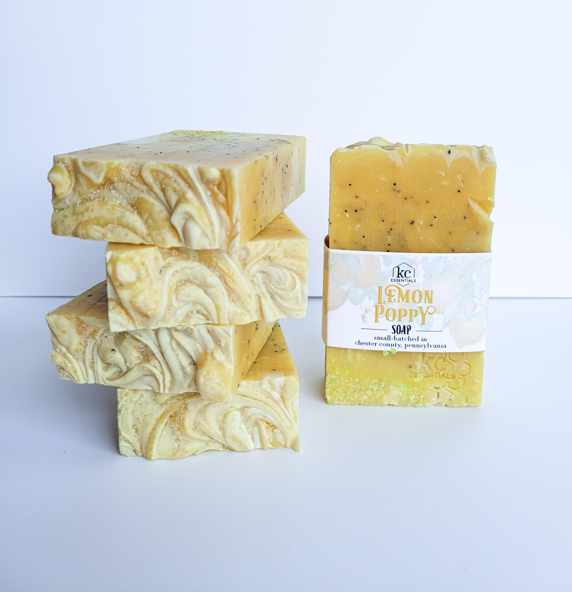 all-natural, handcrafted lemon poppy soap bar, 5.5 ounces.