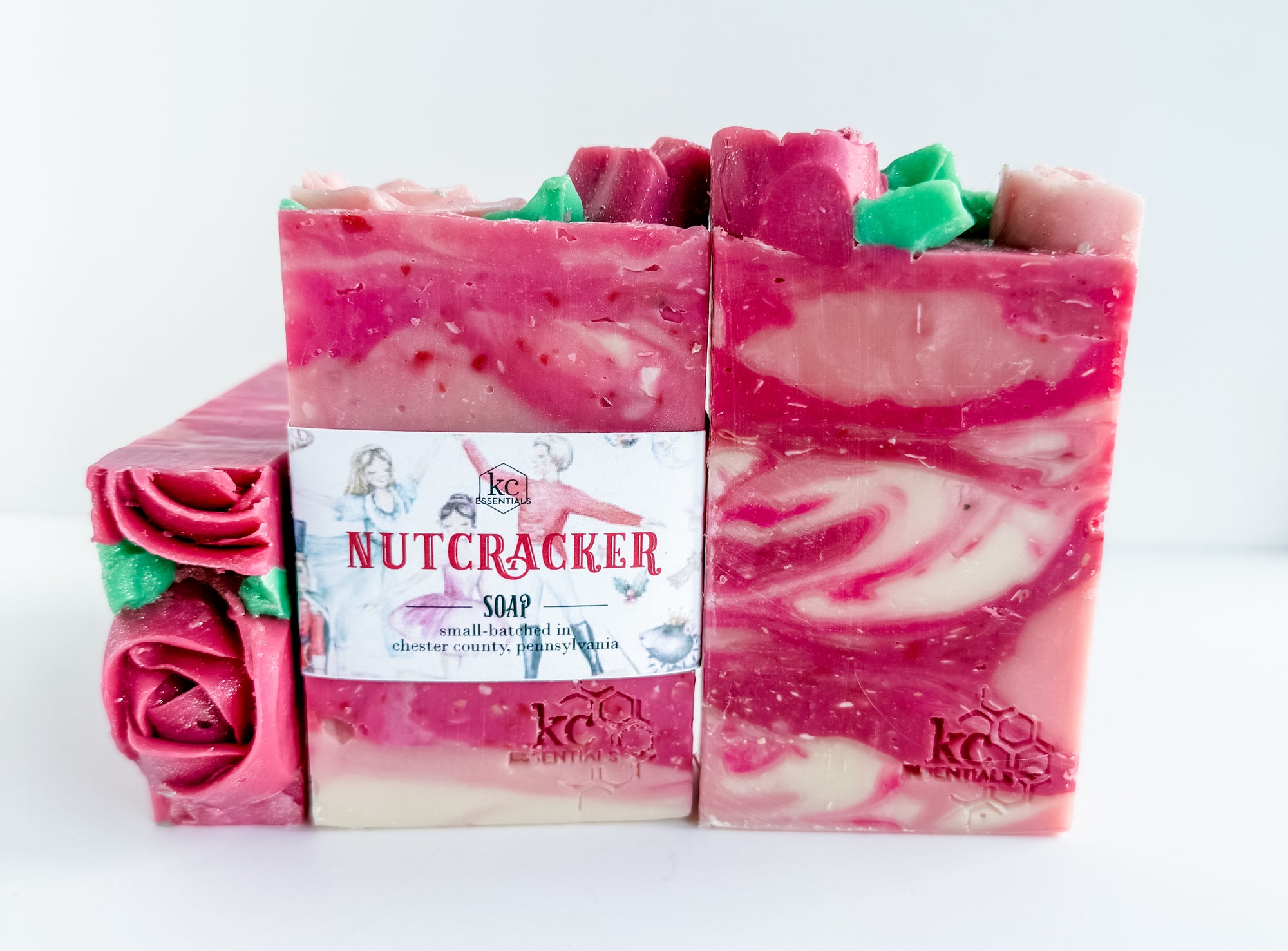 Nutcracker Handcrafted soap, rose pink soap, christmas scented, floral soap, all natural ingredients, homemade, scratch, bar soap