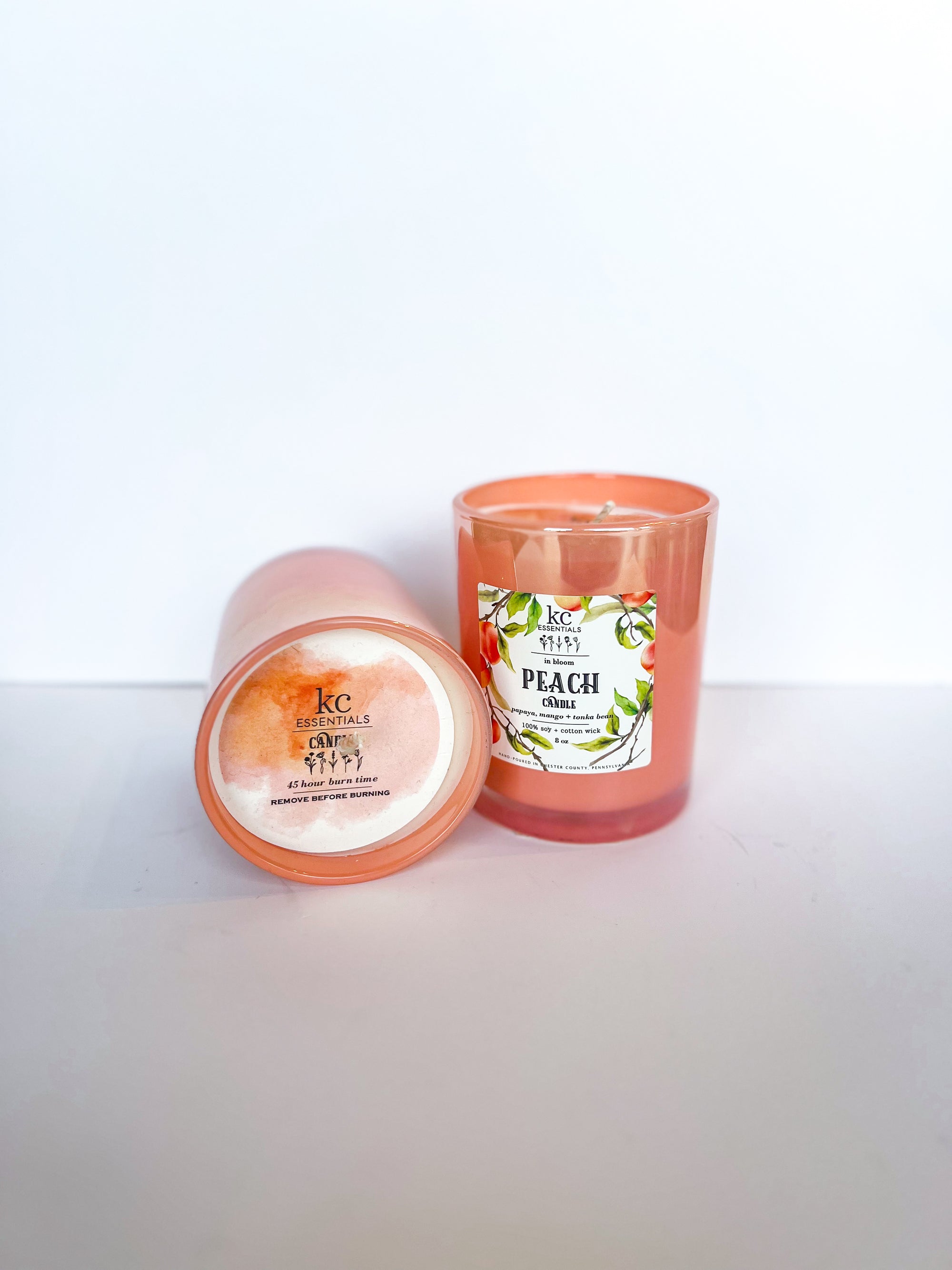 100 percent soy peach candles, floral candles, 8 ounces