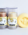 Push up lotion bar available in lemon, lavender, or honey scent, or bronzer.