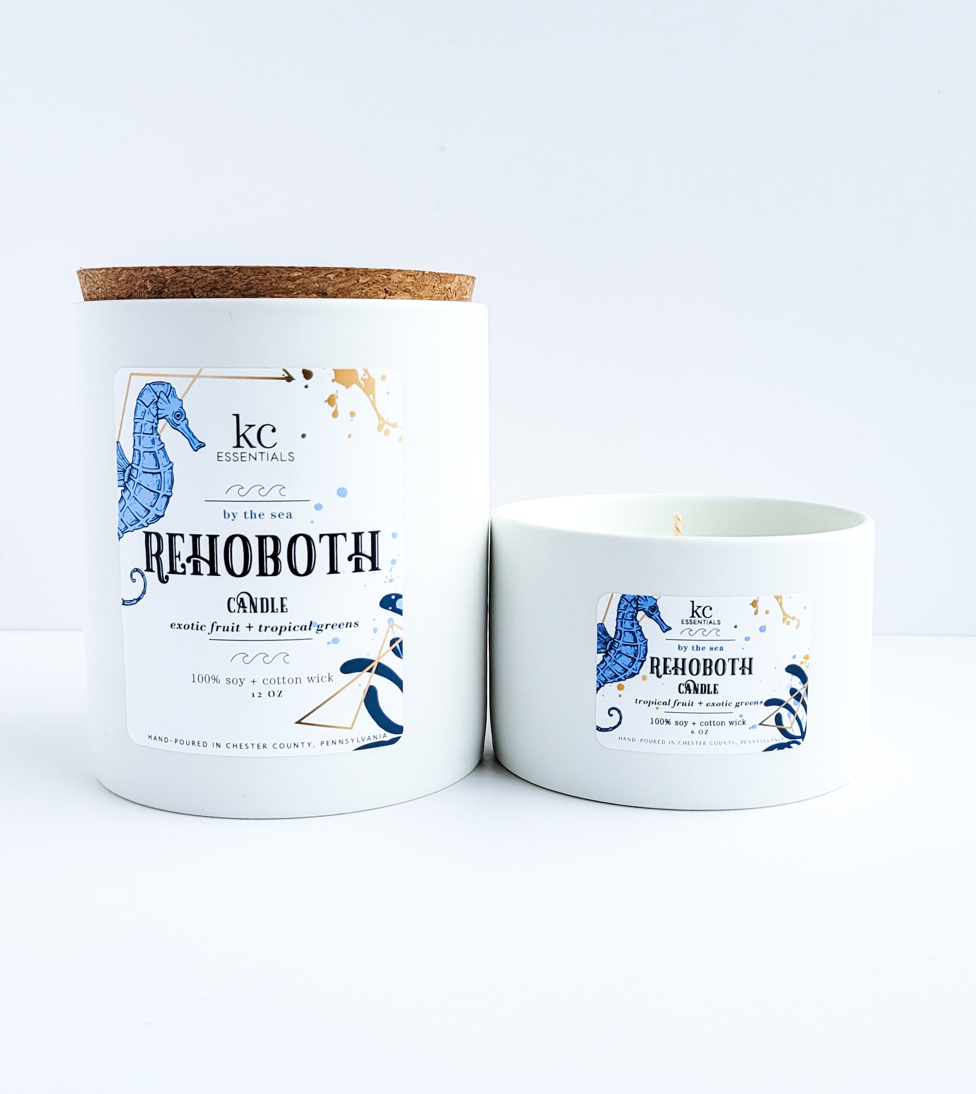 Rehoboth beach 12 ounce candle made with 100 percent soy, includes cork lid.