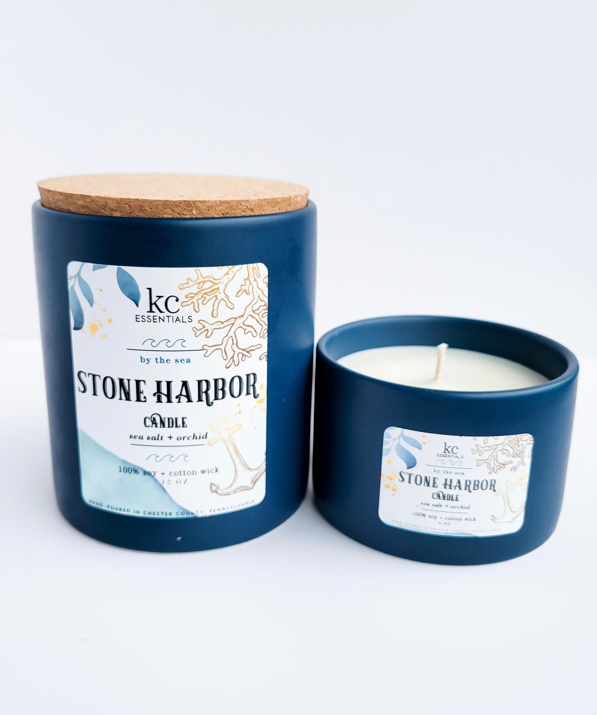 Stone Harbor jersey shore 12 ounce candle made with 100 percent soy, includes cork lid.