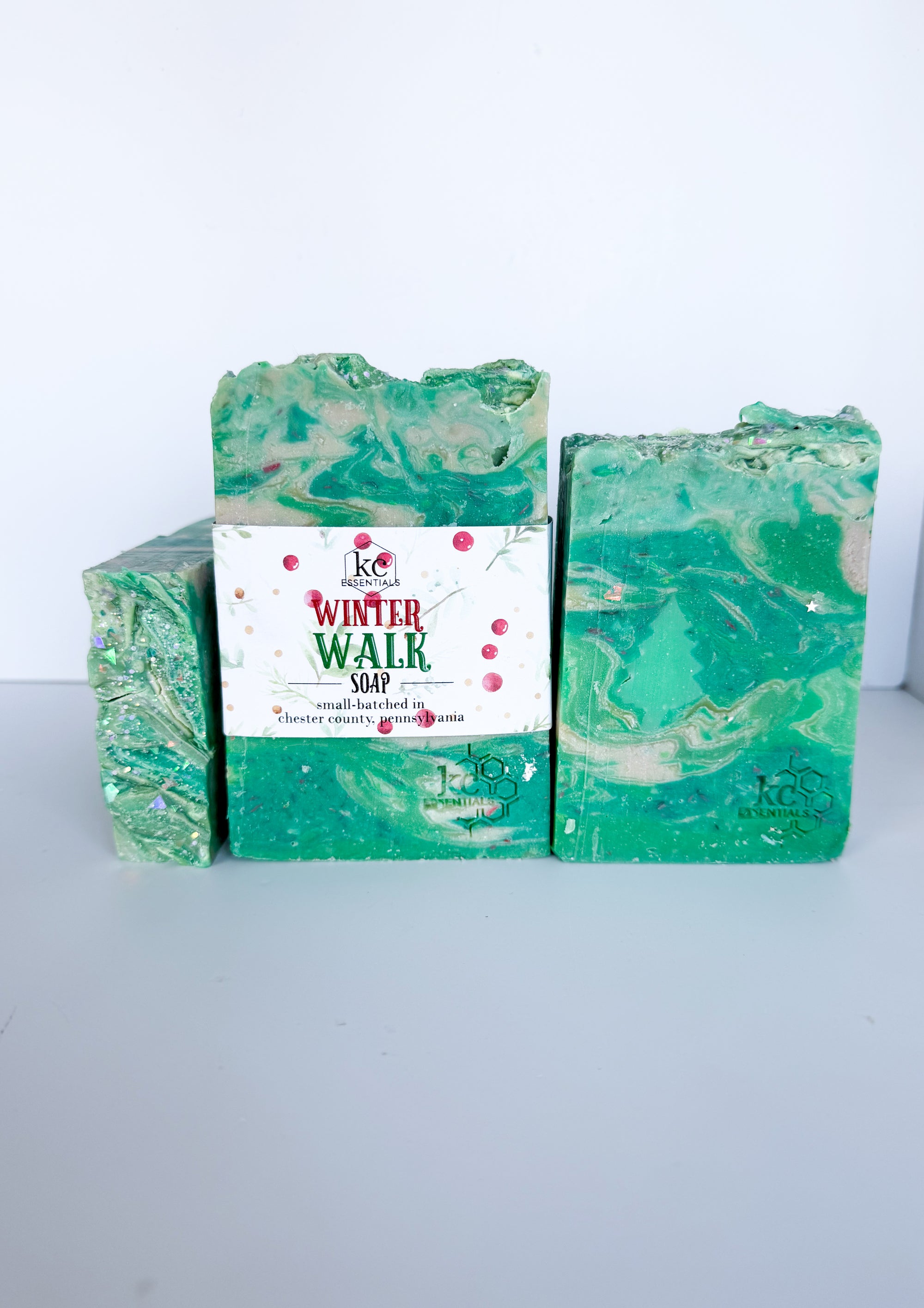 Christmas Scented Soap, winter walk soap, green handcrafted soap bar, all natural soap bar, handcrafted and handmade, holiday
