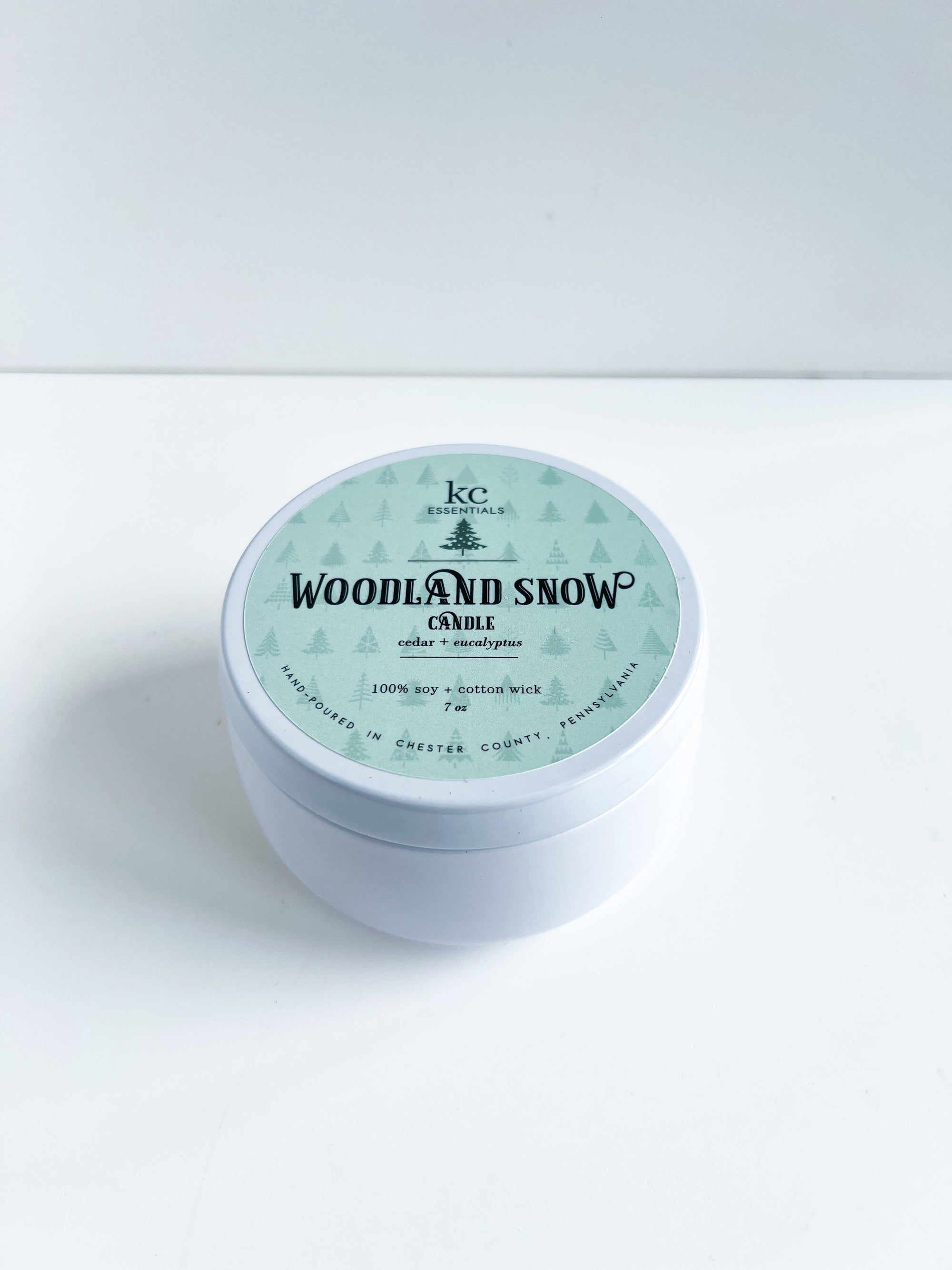 Woodland snow 100 percent soy candle, scented with cedar and eucalyptus, 7 ounces, holiday gift, christmas candle.