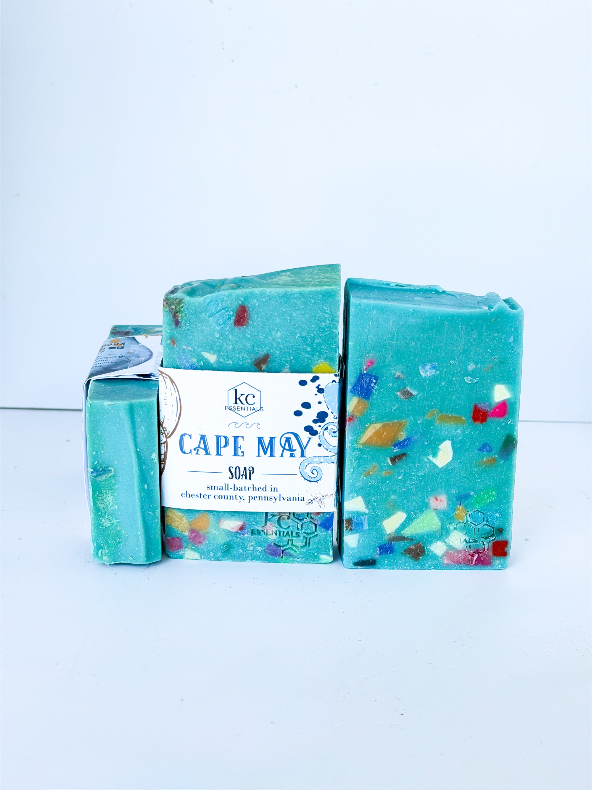 handcrafted bars of soap with different beach town names of delaware, new jersey, and maryland beaches. made with all natural ingredients