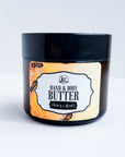 hand and body butter, made with jojoba oil, beeswax, mango butter, and coconut butter, 2 ounces, amber and honey scented.