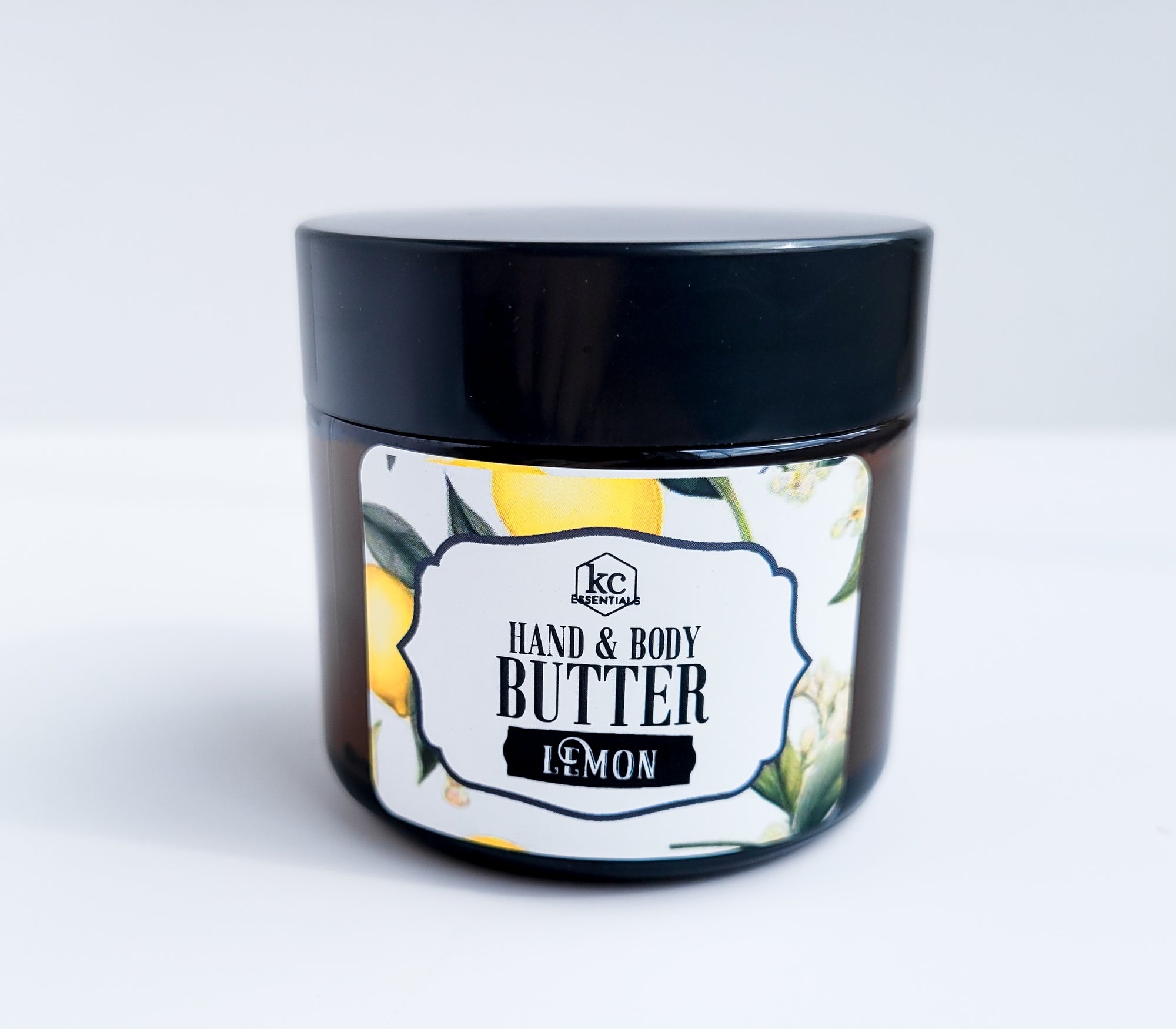 hand and body butter, made with jojoba oil, beeswax, mango butter, and coconut butter, 2 ounces, lemon scented.