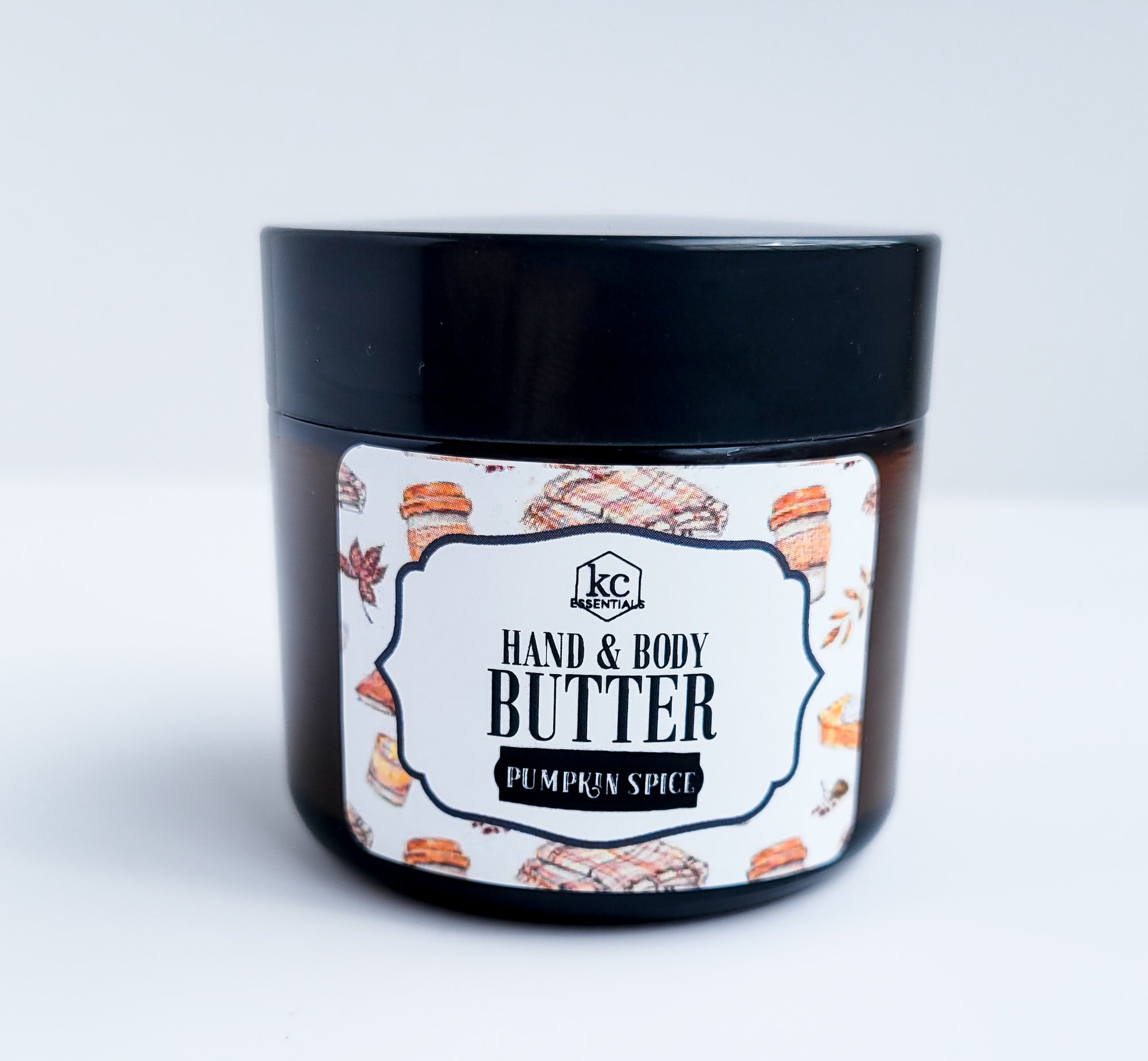 hand and body butter, made with jojoba oil, beeswax, mango butter, and coconut butter, 2 ounces, pumpkin spice scented.