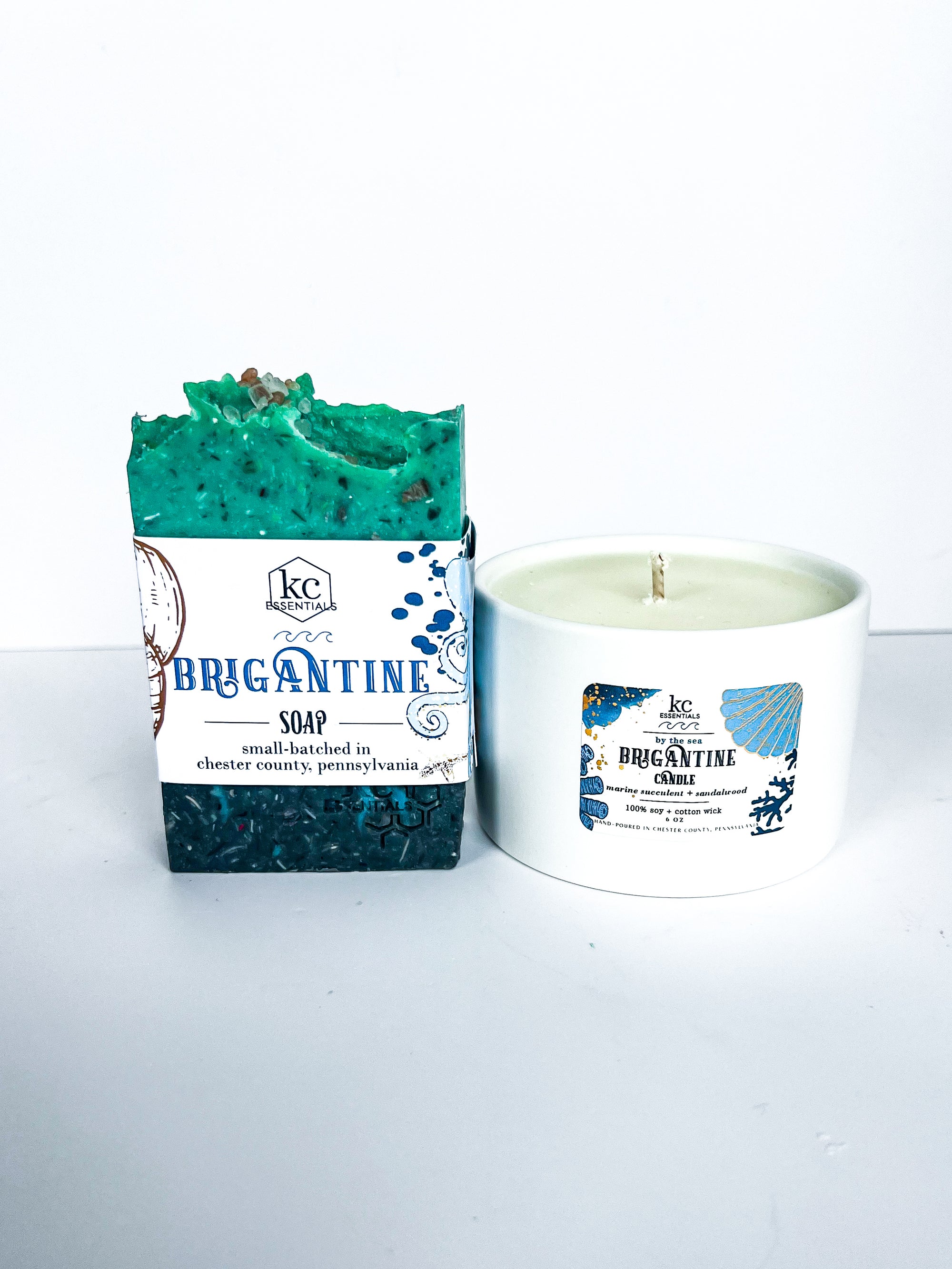Brigantine beach town gift set, Brigantine soap bar, Brigantine candle, 100% soy wax candle, all natural ingredients, beach towns, new jersey, the jersey shore, beaches, summer vacation, gift ideas, handcrafted soap bar, handmade, homemade, beach scents, summer, white vessel, white candle