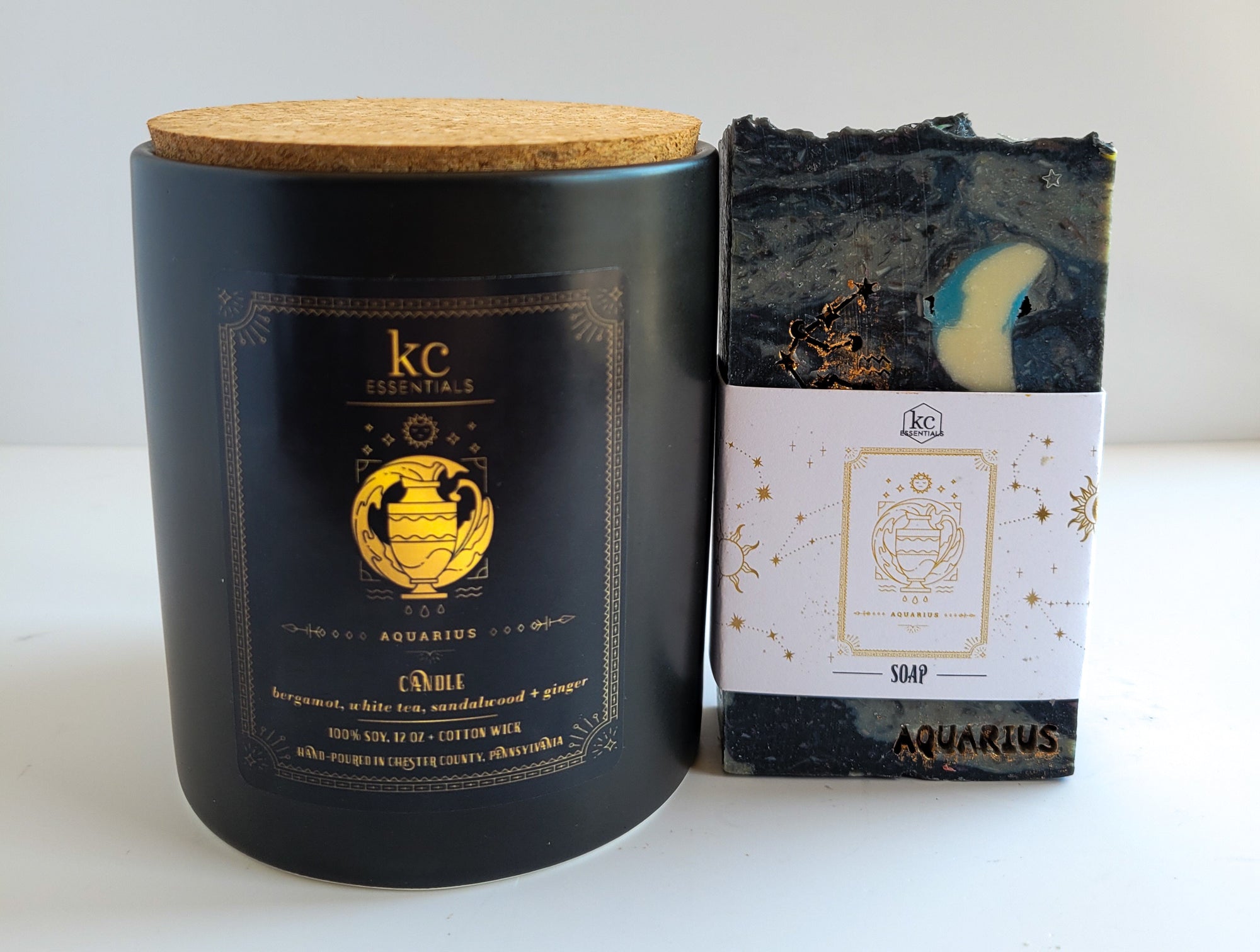 Zodiac sign gift set, aquarius 100 percent soy candle, 12 oz candle, all natural handmade soap bar, Aquarius zodiac sign soap.