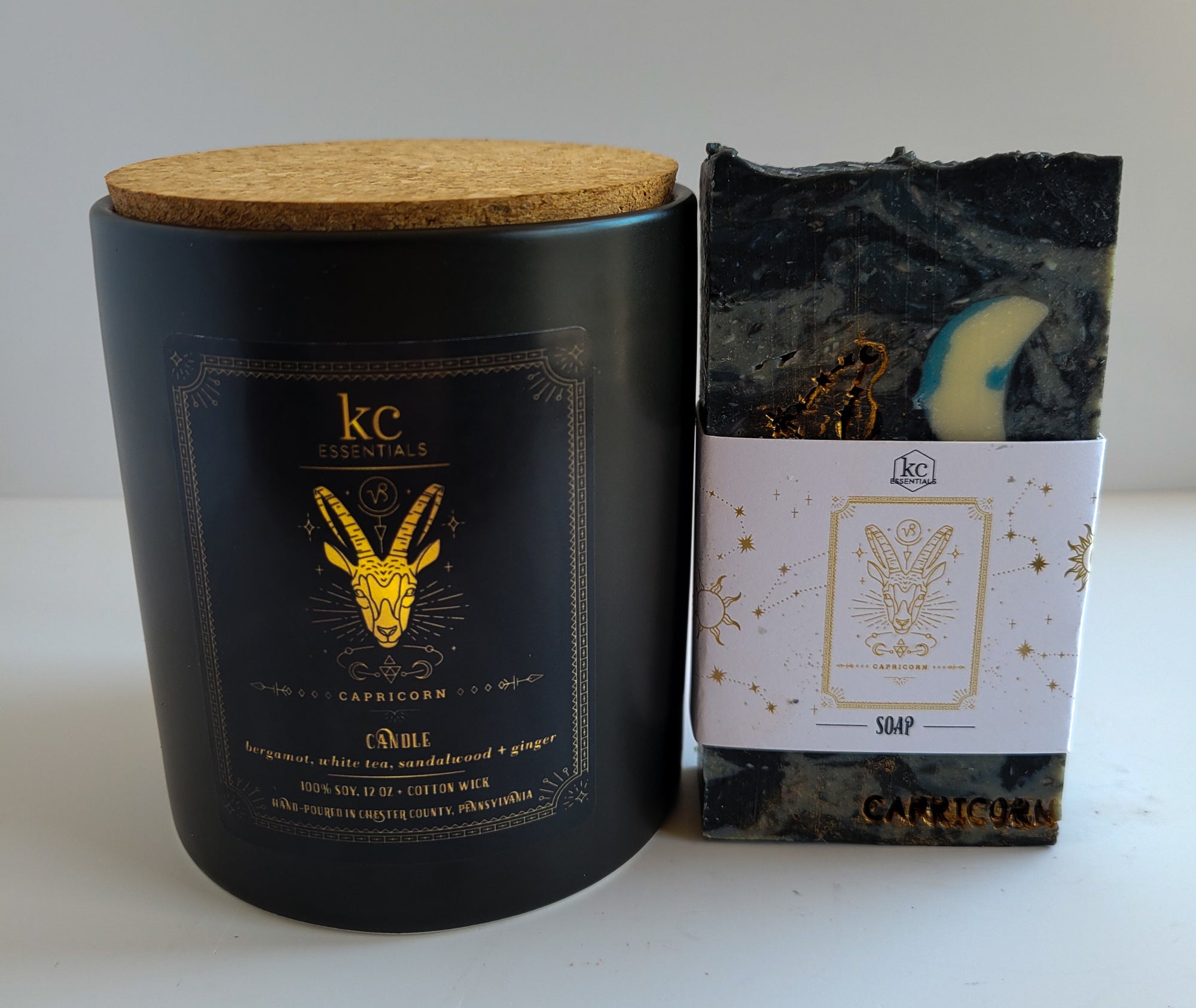 Zodiac sign gift set, capricorn 100 percent soy candle, 12 oz candle, all natural handmade soap bar, Capricorn zodiac sign soap.