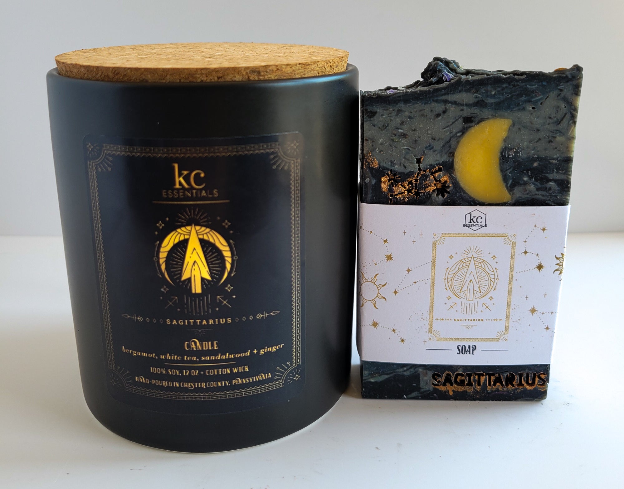 Zodiac sign gift set, Sagittarius 100 percent soy candle, 12 oz candle, all natural handmade soap bar, Sagittarius zodiac sign soap.