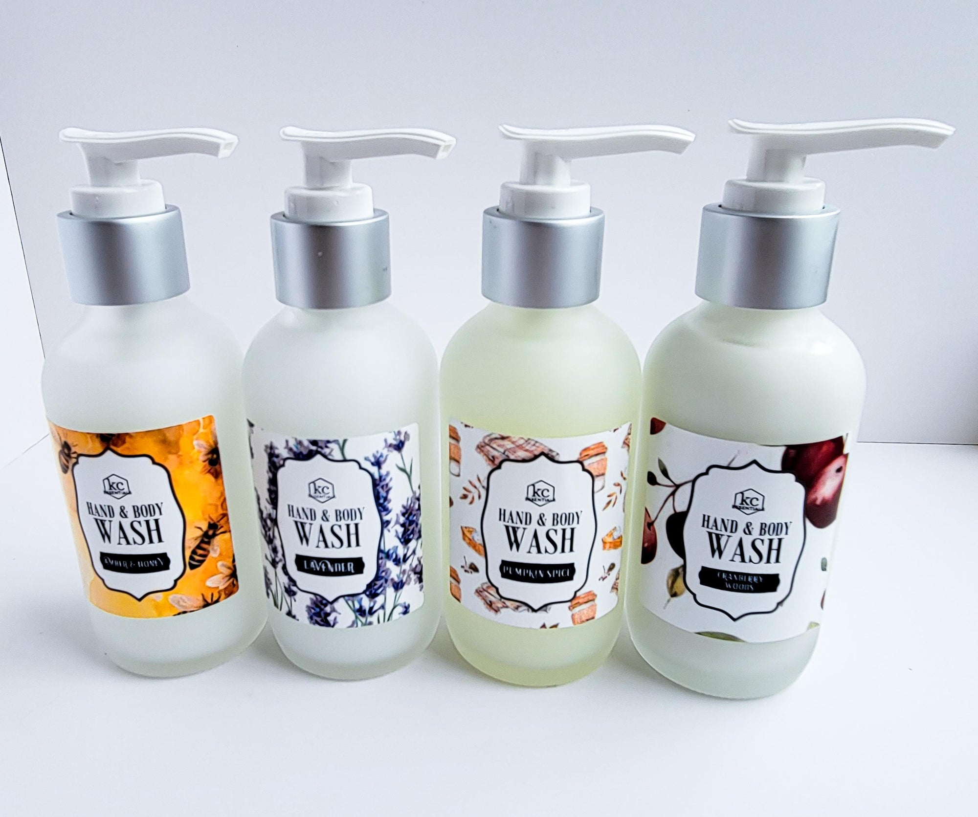 4 ounce hand and body wash; available in four scents