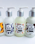 4 ounce hand and body wash; available in four scents