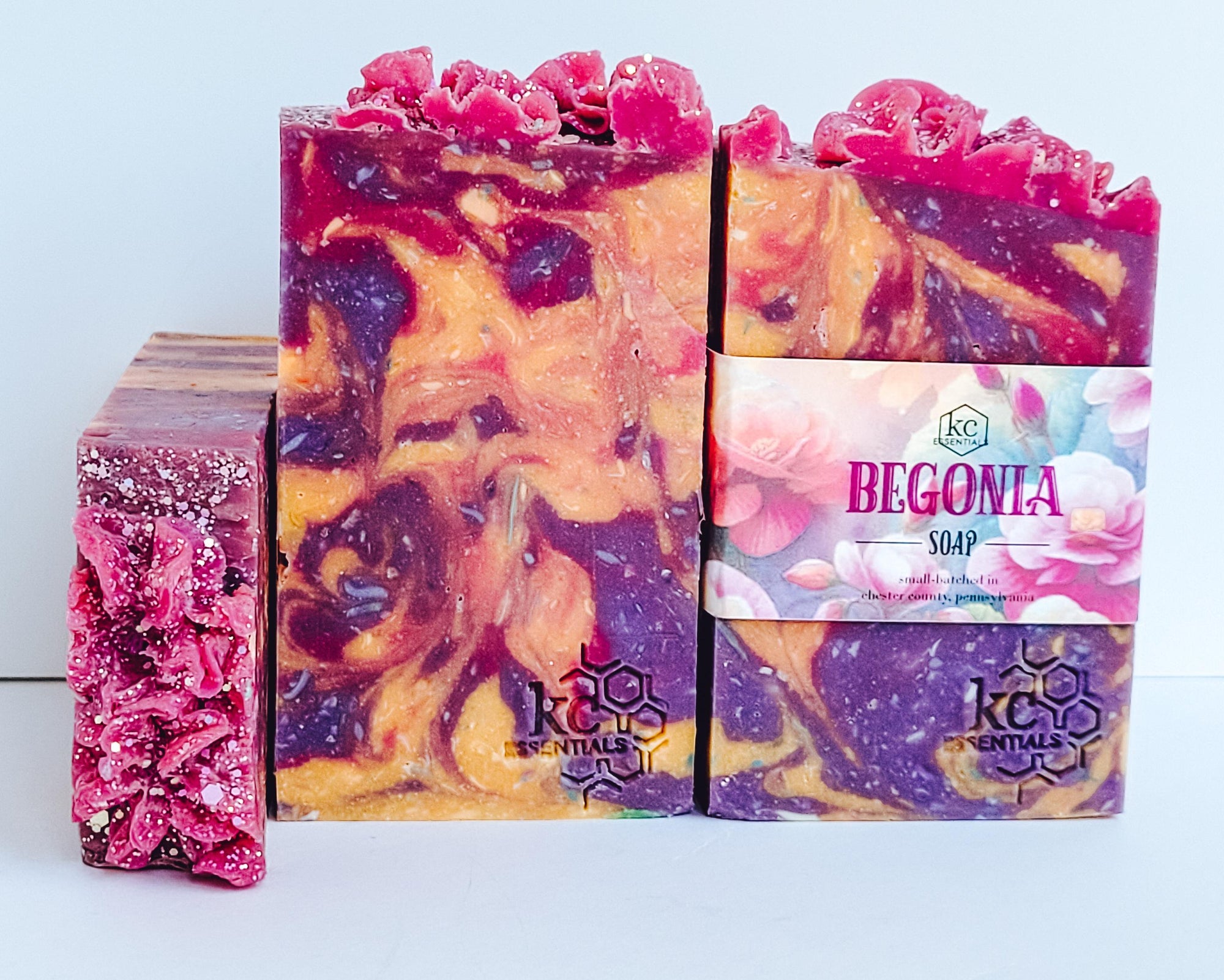 All-natural, handcrafted bar soap, begonia scented bar soap, 5.5 ounces. 