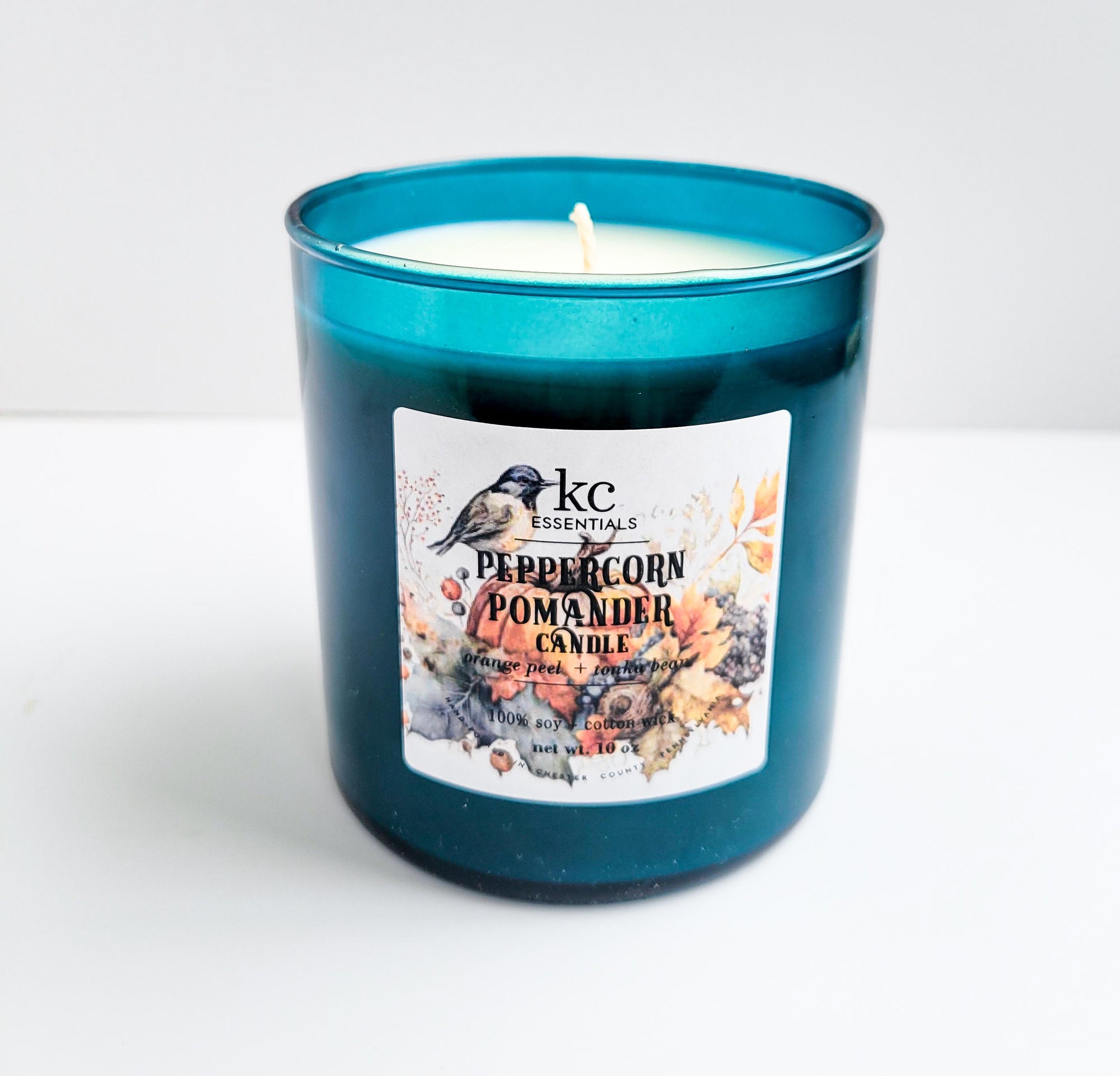 Peppercorn pomander candle, 10 ounces, scented with orange peel and touke bean, fall scented candle.