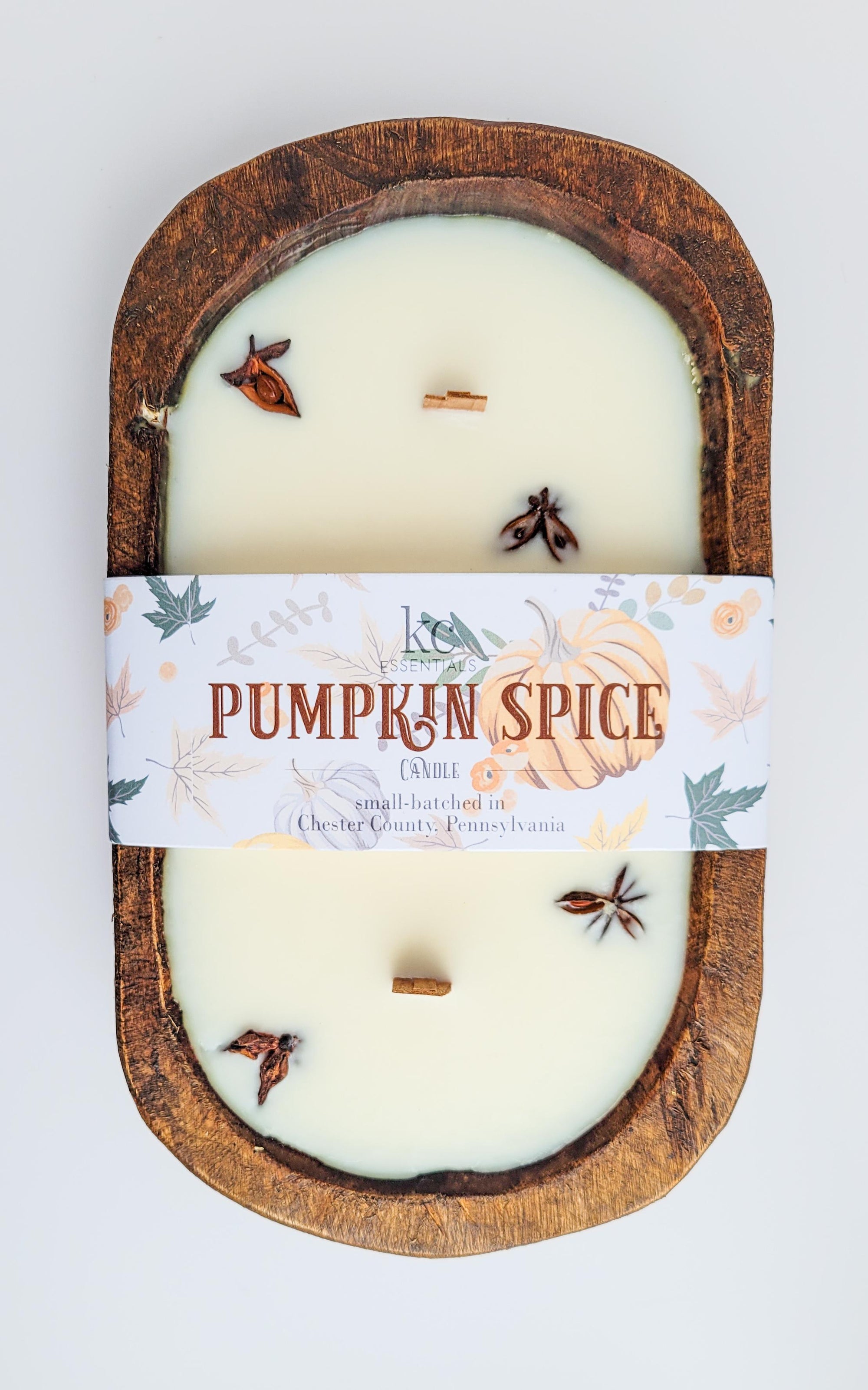 Unique handmade dough bowl candles; fall pumpkin spice scented; 25 ounces of soy wax